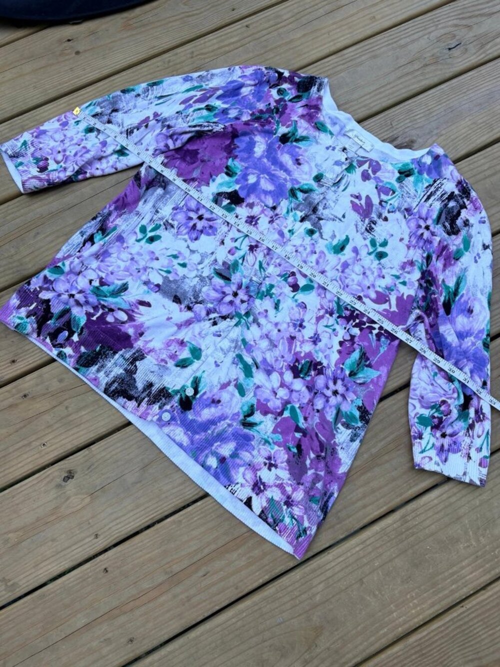 CJ Banks Women’s 1X Floral Button Front Cardigan Purple Green Plus Size - Picture 8 of 8